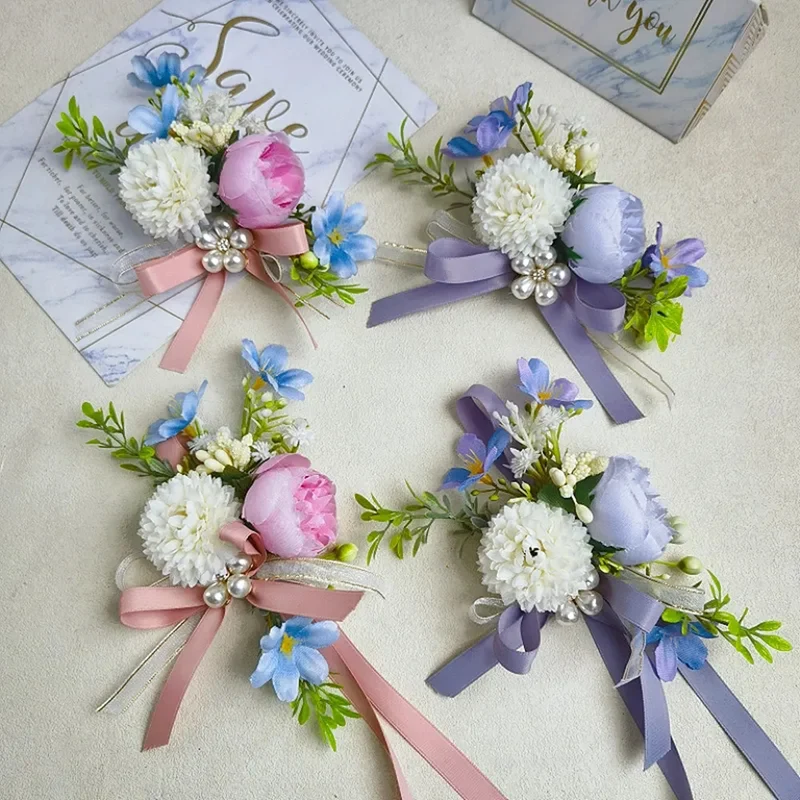 Künstliche Pfingstrose-Chrysanthemen-Corsage- und Boutonniere-Set für Hochzeiten