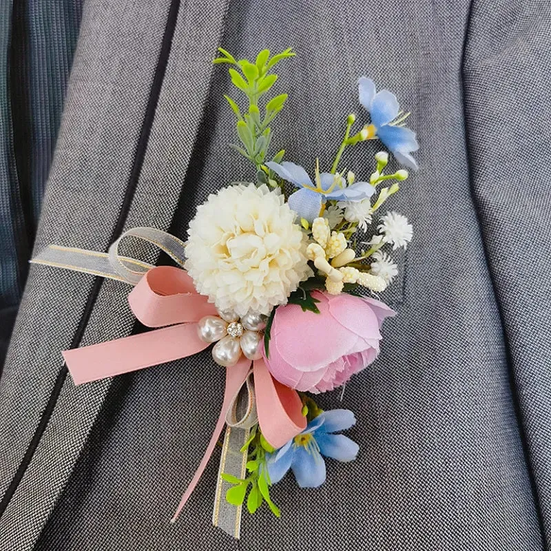 Künstliche Pfingstrose-Chrysanthemen-Corsage- und Boutonniere-Set für Hochzeiten