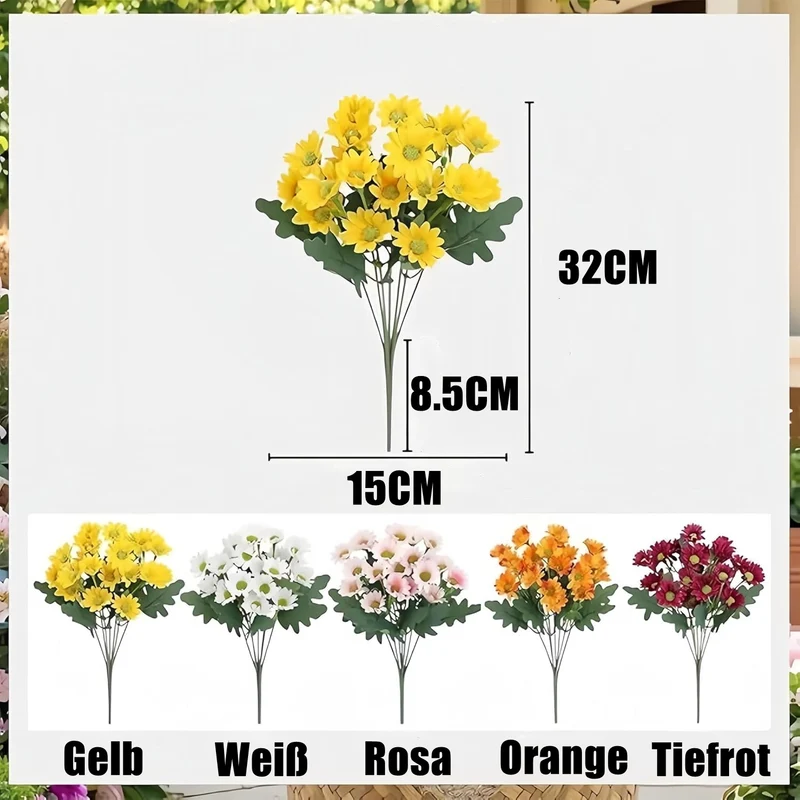 10 Bündel Draußen liegende künstliche Chrysanthemen mit UV-Schutz Außenblumen