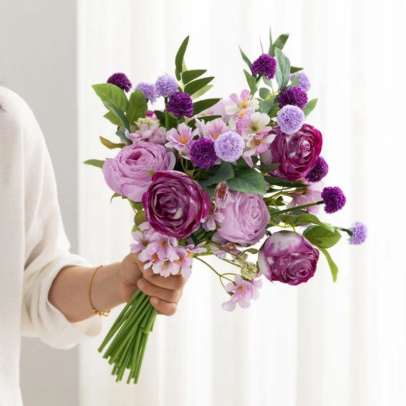 Großhandel: 40cm Kunst-Rosen-Bouquet mit simuliertem gebranntem Rand, Kunstblumen-Bouquet für Hochzeiten, DIY-Hochzeitsdekoration