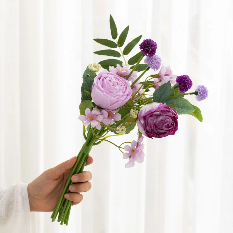 Großhandel: 40cm Kunst-Rosen-Bouquet mit simuliertem gebranntem Rand, Kunstblumen-Bouquet für Hochzeiten, DIY-Hochzeitsdekoration