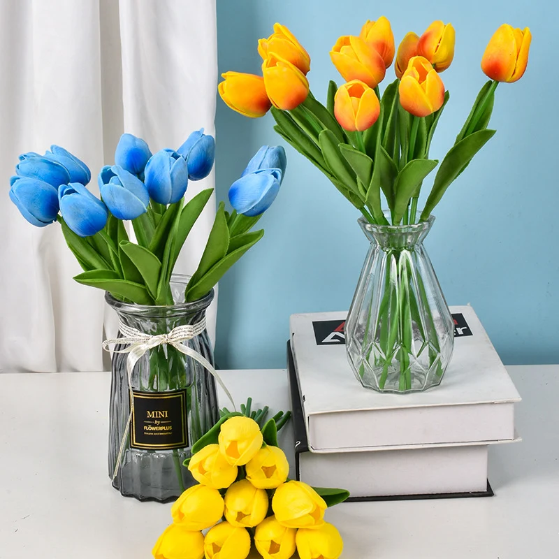Großhandel: 10 Stück 34 cm kunstliche Tulpenstäbe, Blüten-Bouquet für Hochzeitsdekorationen