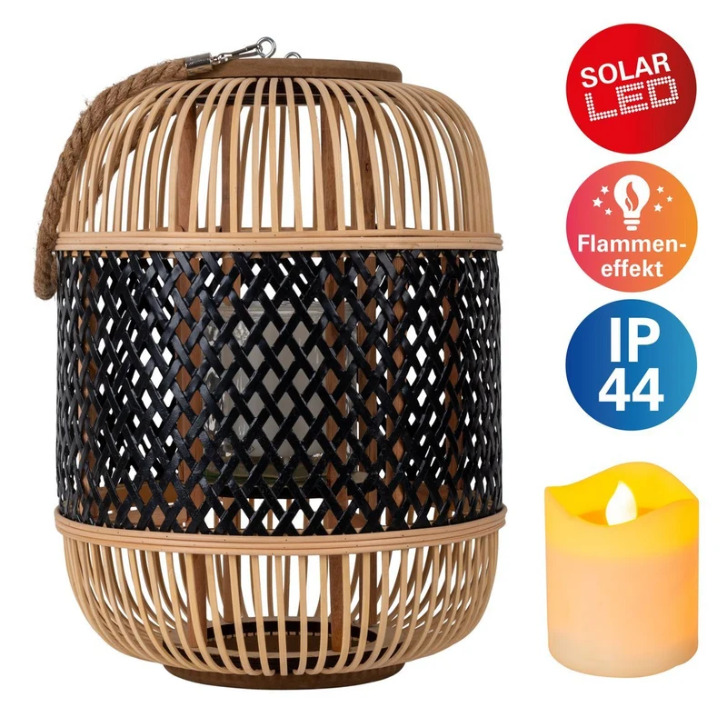 LED-Solarlaterne Korbinian aus Korbgeflecht, Höhe 38 cm