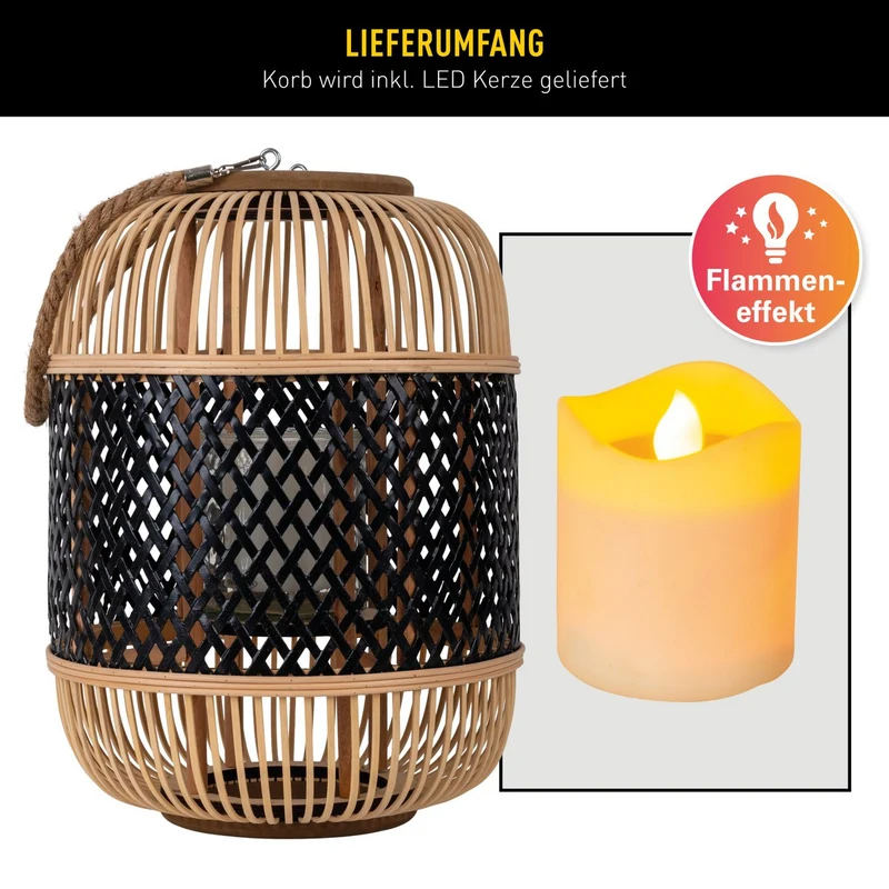 LED-Solarlaterne Korbinian aus Korbgeflecht, Höhe 38 cm