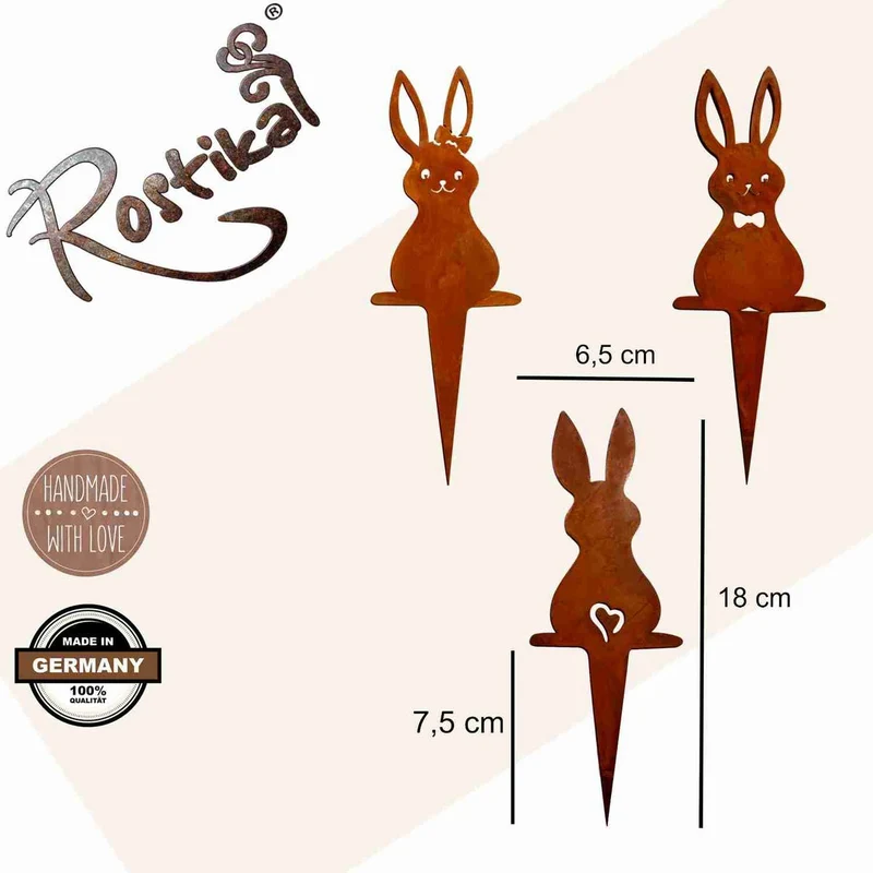 Osterdeko Gartenstecker „Hasenfamilie“ – Hasenfrau, Hasenmann und Hasenkind aus Edelrost