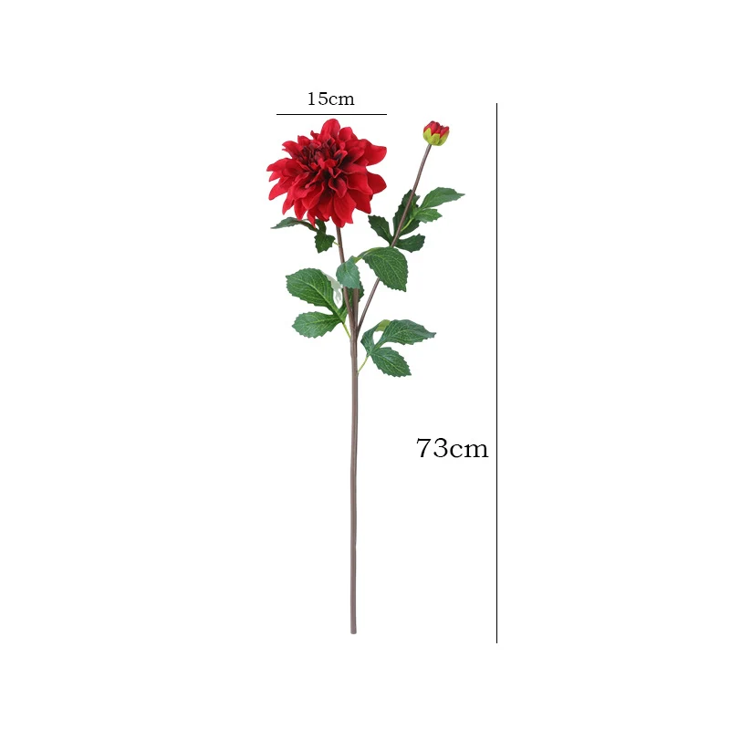 73 cm Künstliche einzelne Zweig-Dahlien mit zwei Blütenköpfen und feuchtem Griff