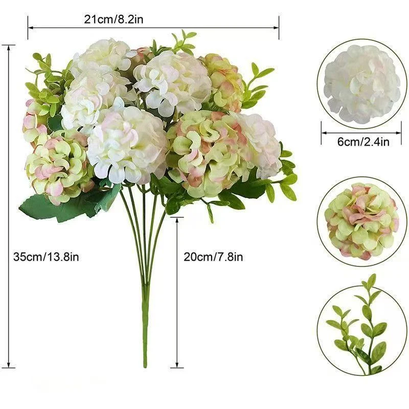 35 cm Künstliche Hortensienstrauß im Herbstton - Faux Flower-Bouquet Dekoration für zu Hause, Braut Hochzeit, Party