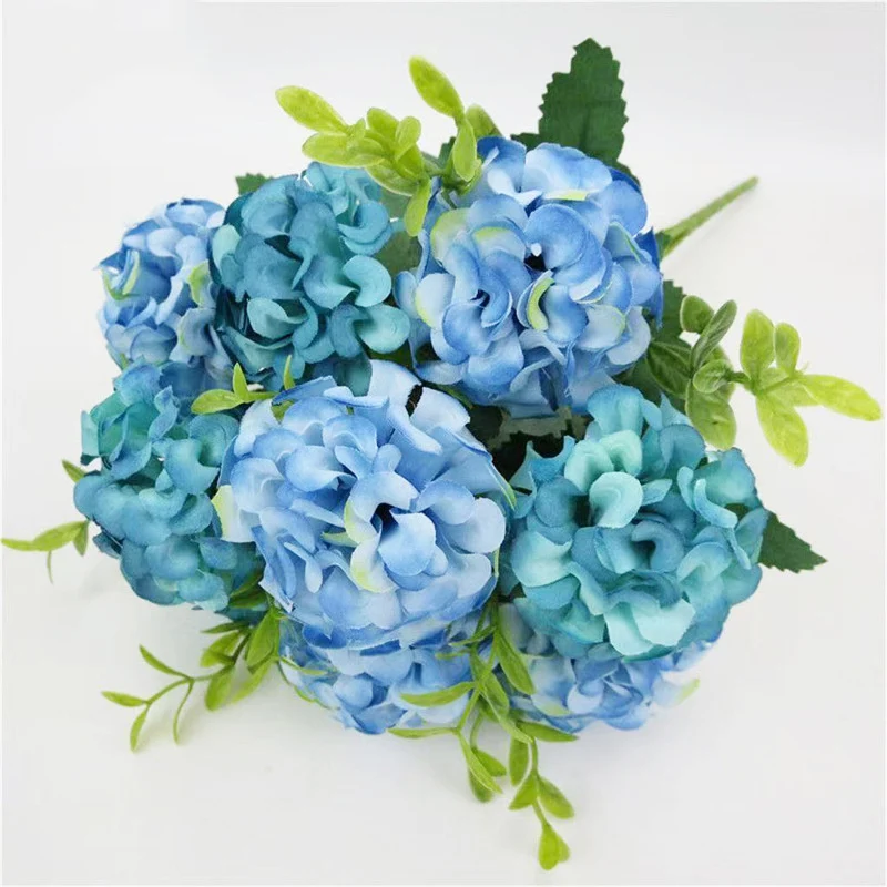 35 cm Künstliche Hortensienstrauß im Herbstton - Faux Flower-Bouquet Dekoration für zu Hause, Braut Hochzeit, Party