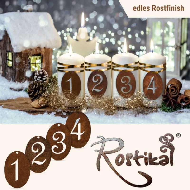 Rost Metall Adventsdeko Zahlen 1 - 4 | Weihnachtsdeko Adventzahlen