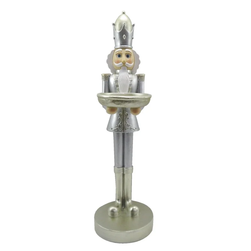 Weihnachtsdekoration Statue Nussknacker Silber Weiß 14x11x40 cm