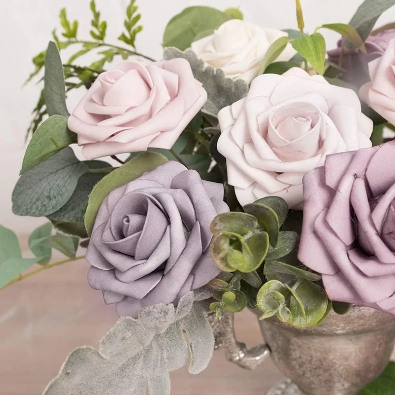 Blumenkasten-Schaum-PE-Rosen (25 Stück pro Packung) mit Stängel und Sockel - Simulationsblumen Ideal für DIY-Blumenarrangements, Hochzeitsdekoration und Partydekoration