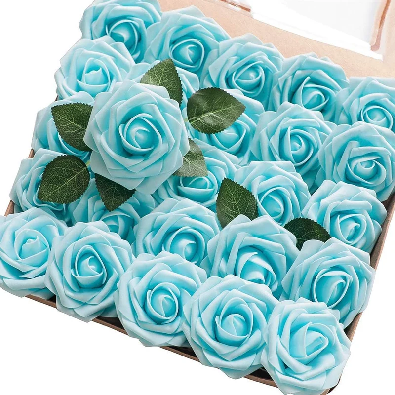 Blumenkasten-Schaum-PE-Rosen (25 Stück pro Packung) mit Stängel und Sockel - Simulationsblumen Ideal für DIY-Blumenarrangements, Hochzeitsdekoration und Partydekoration