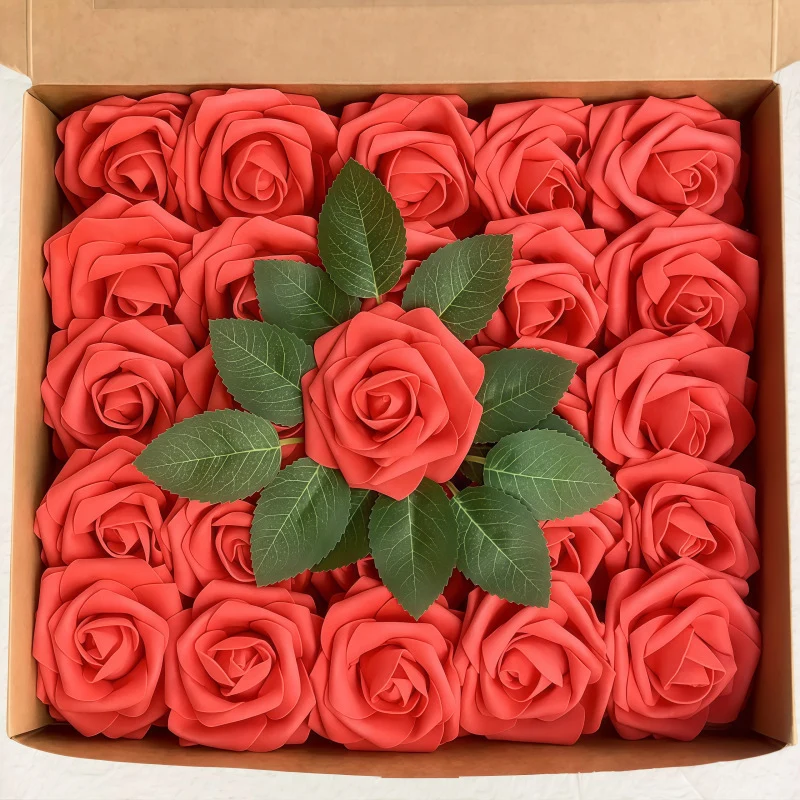 Blumenkasten-Schaum-PE-Rosen (25 Stück pro Packung) mit Stängel und Sockel - Simulationsblumen Ideal für DIY-Blumenarrangements, Hochzeitsdekoration und Partydekoration