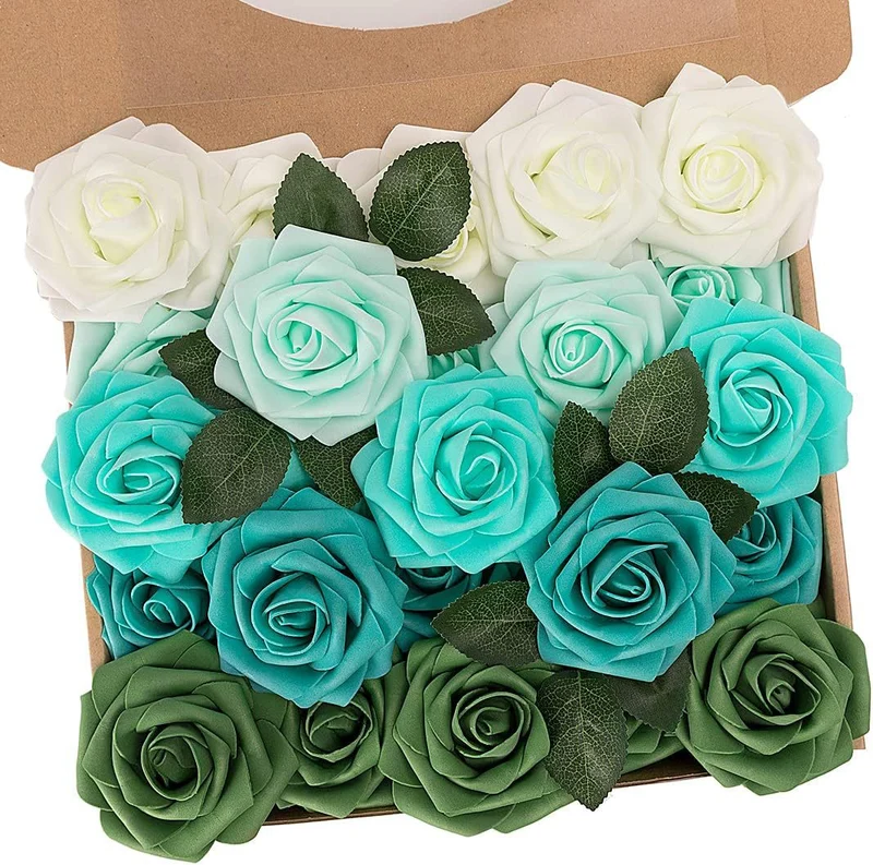 Blumenkasten-Schaum-PE-Rosen (25 Stück pro Packung) mit Stängel und Sockel - Simulationsblumen Ideal für DIY-Blumenarrangements, Hochzeitsdekoration und Partydekoration