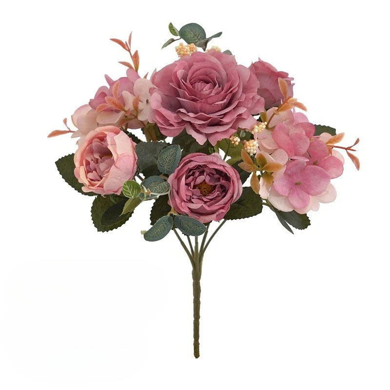 30 cm Künstlicher Pfingstrosen-Brautstrauß Hochzeits-Blumenbusch mit Hortensien