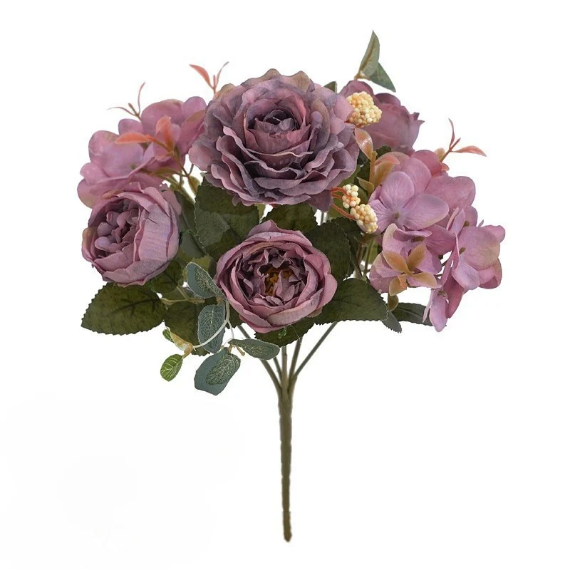 30 cm Künstlicher Pfingstrosen-Brautstrauß Hochzeits-Blumenbusch mit Hortensien