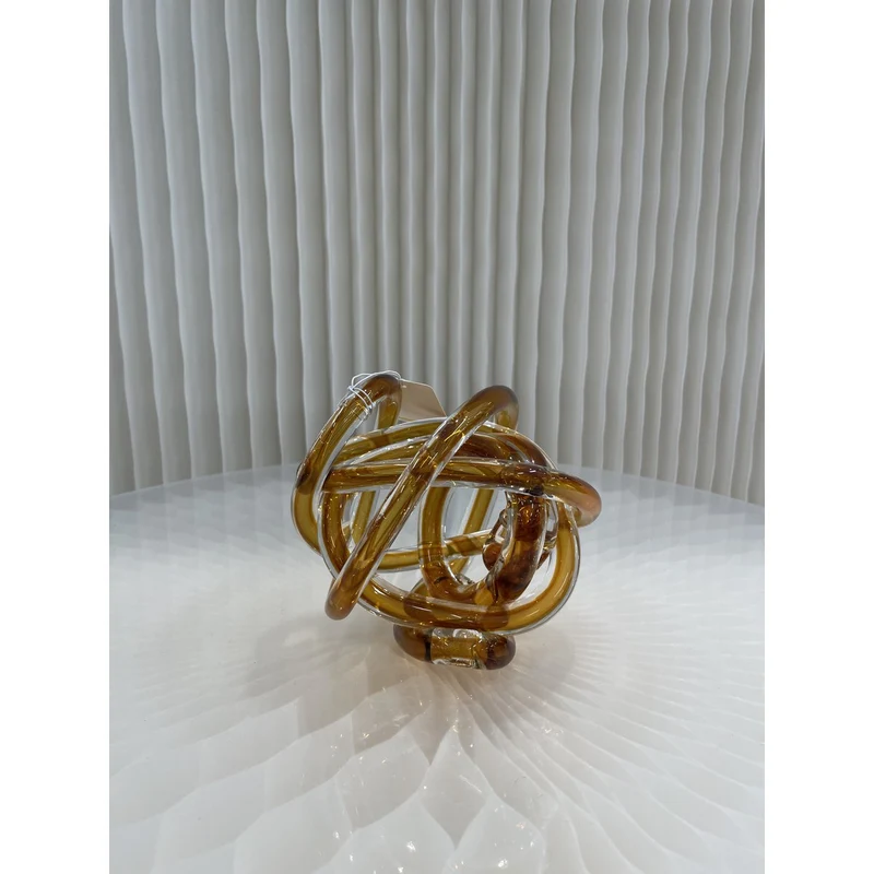 Glasknoten in Gelb – kleine Skulptur mit maritimem Seildesign