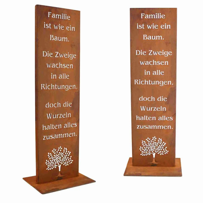 Edelrost-Gartenschild „Familie“ – Handgefertigte Spruchtafel aus Metall
