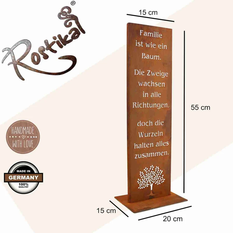 Edelrost-Gartenschild „Familie“ – Handgefertigte Spruchtafel aus Metall
