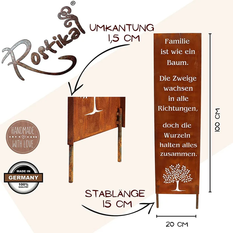 Edelrost-Gartenschild „Familie“ – Handgefertigte Spruchtafel aus Metall
