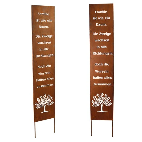 Edelrost-Gartenschild „Familie“ – Handgefertigte Spruchtafel aus Metall