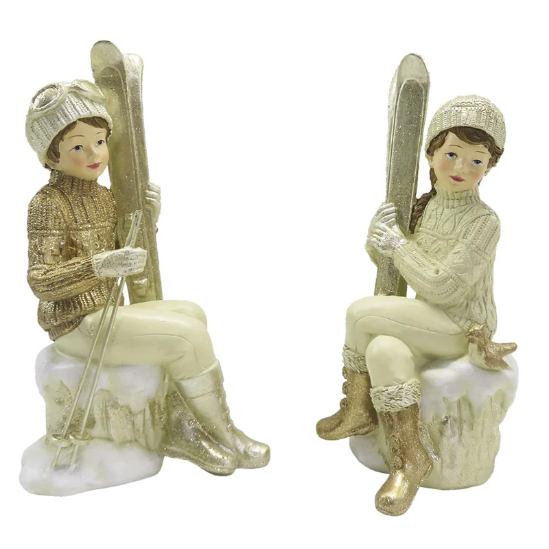 Weihnachtsdekoration Statue 2er-Set Kinder Beige Goldfarben 10x7x18 cm