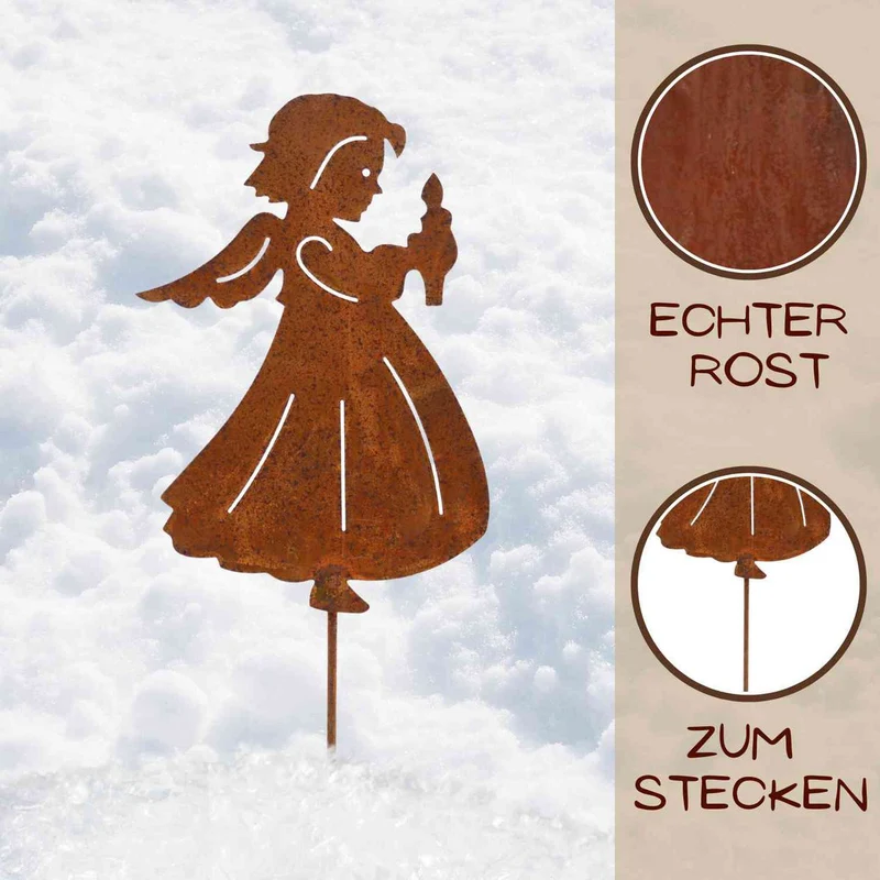 Weihnachtsdeko Engel mit Kerze | Rost Deko Engel Figur