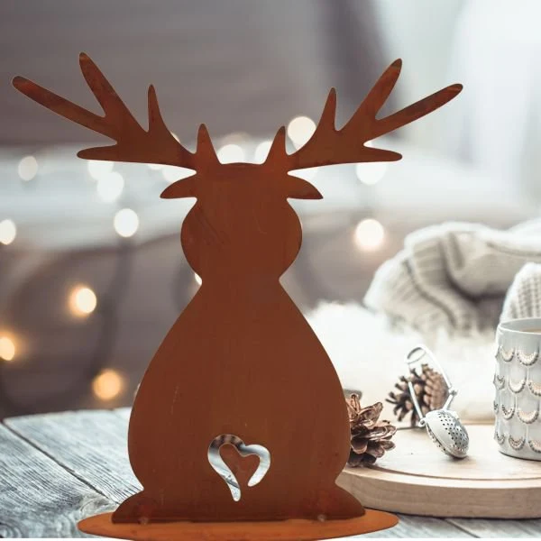 Weihnachten | Elch Rost Weihnachtsdeko Figur | auf Bodenplatte