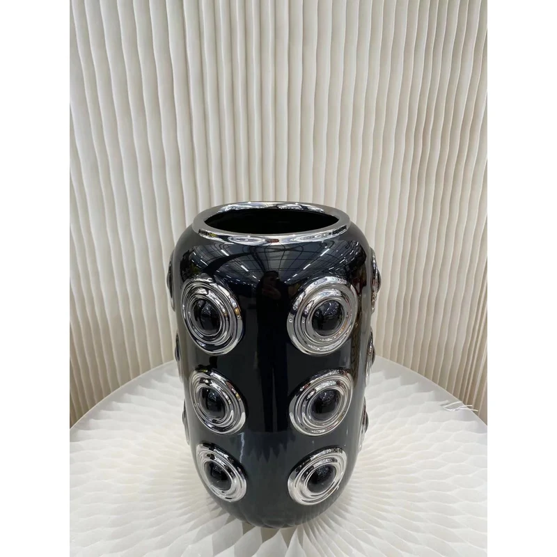 Weißgoldene Vase mit 3 Kreisen (CV11617-12ZWART schwarz)
