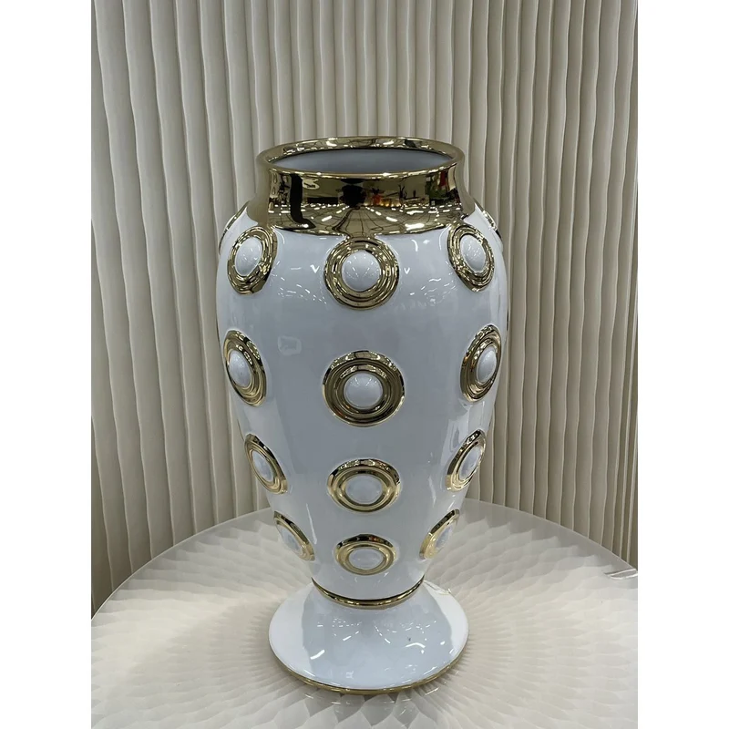 Weiße goldene 4-Kreis-Vase, groß, H46 cm (CV11617-17WIT)