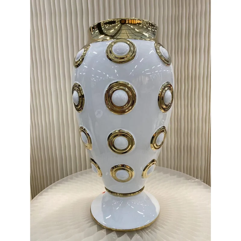 Weiße goldene 4-Kreis-Vase, groß, H46 cm (CV11617-17WIT)
