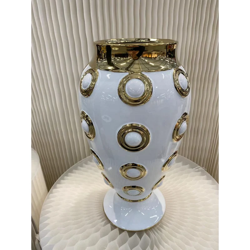Weiße goldene 4-Kreis-Vase, groß, H46 cm (CV11617-17WIT)