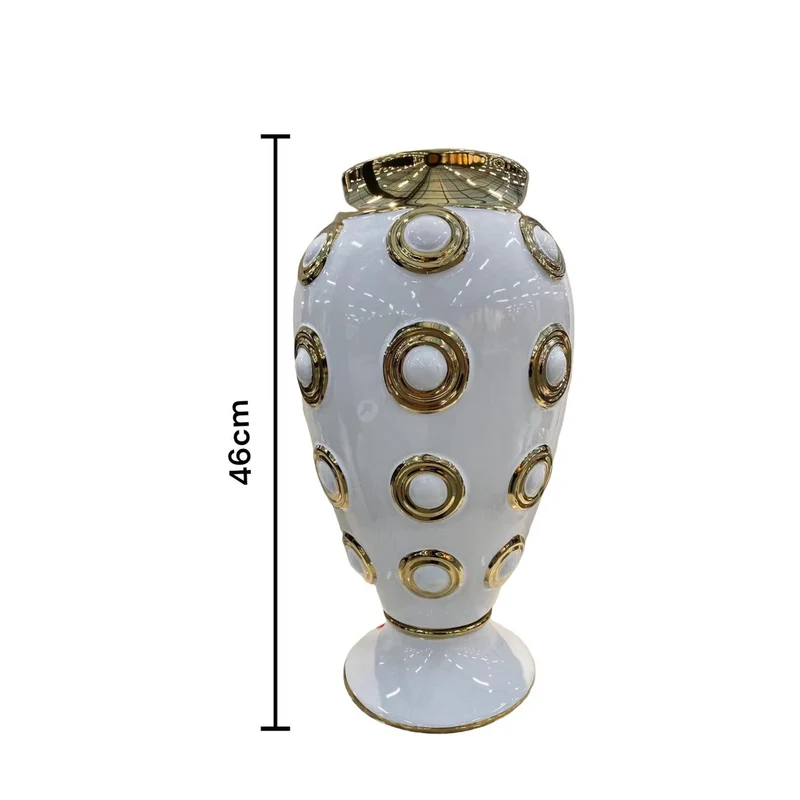 Weiße goldene 4-Kreis-Vase, groß, H46 cm (CV11617-17WIT)
