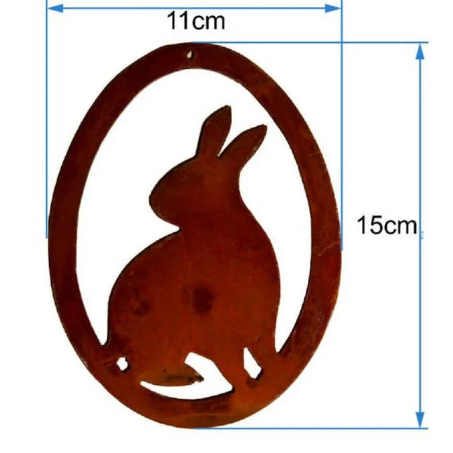 Rost Deko Hase im Ei | Fensterdeko hängend zu Ostern | 15 cm x 11 cm | sitzender Hase | Ostereier zum aufhängen