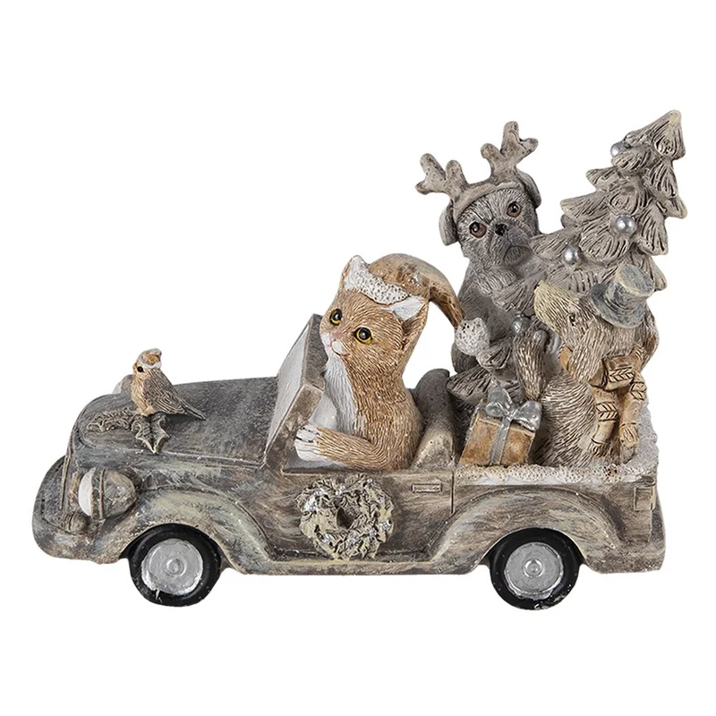 Weihnachtsdekorationsstatue Katze und Hund Grau, Beige, Weiß 16x8x11 cm