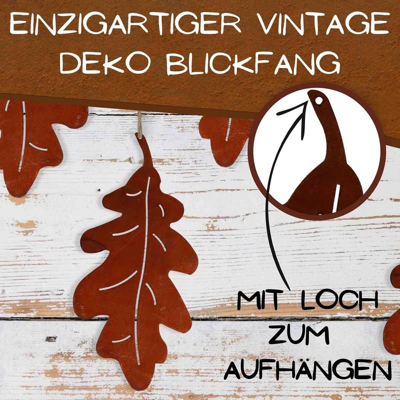 Eichenblatt Herbstdeko Rost | Metalldeko zum Hängen für den Herbst