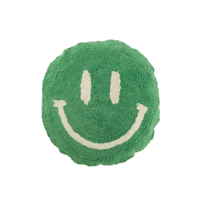 Kissen Smiley getuftete Baumwolle Grün/Weiß