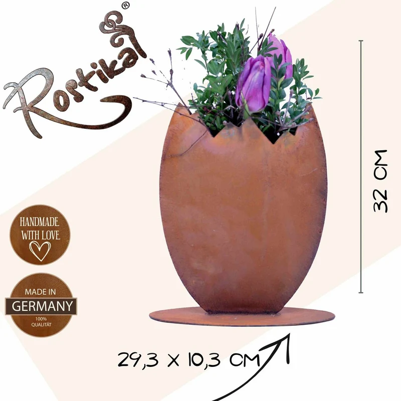 Osterei zum Bepflanzen | Metall Dekofigur für Ostern und Frühling | Edelrost Gartendeko