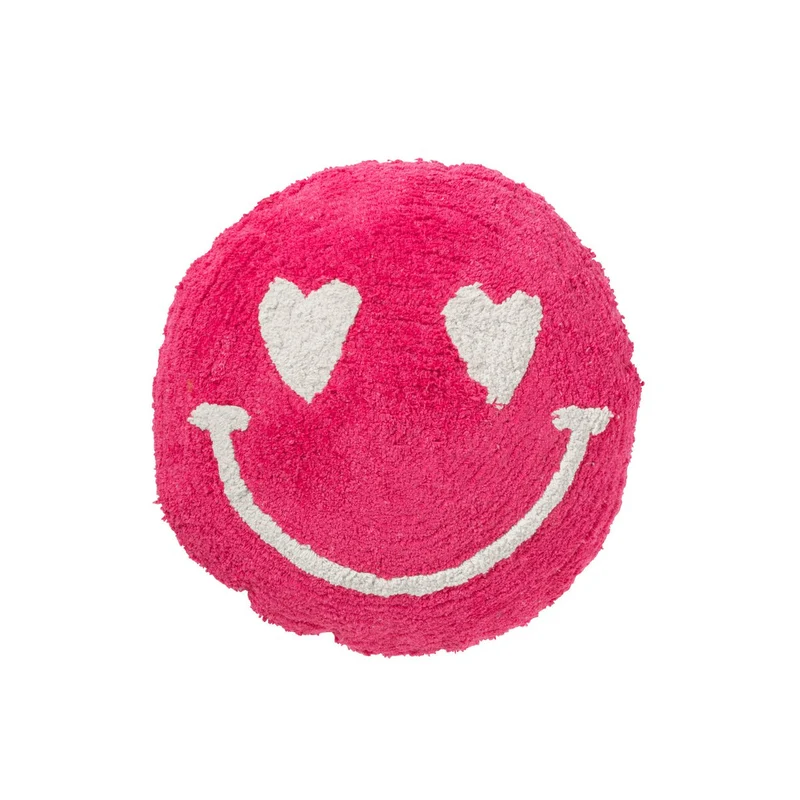 Kissen Smiley getuftete Baumwolle Rosa/Weiß