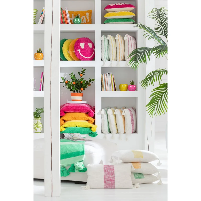 Kissen Smiley getuftete Baumwolle Rosa/Weiß