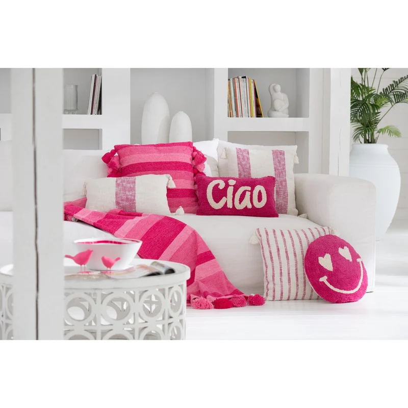 Kissen Smiley getuftete Baumwolle Rosa/Weiß
