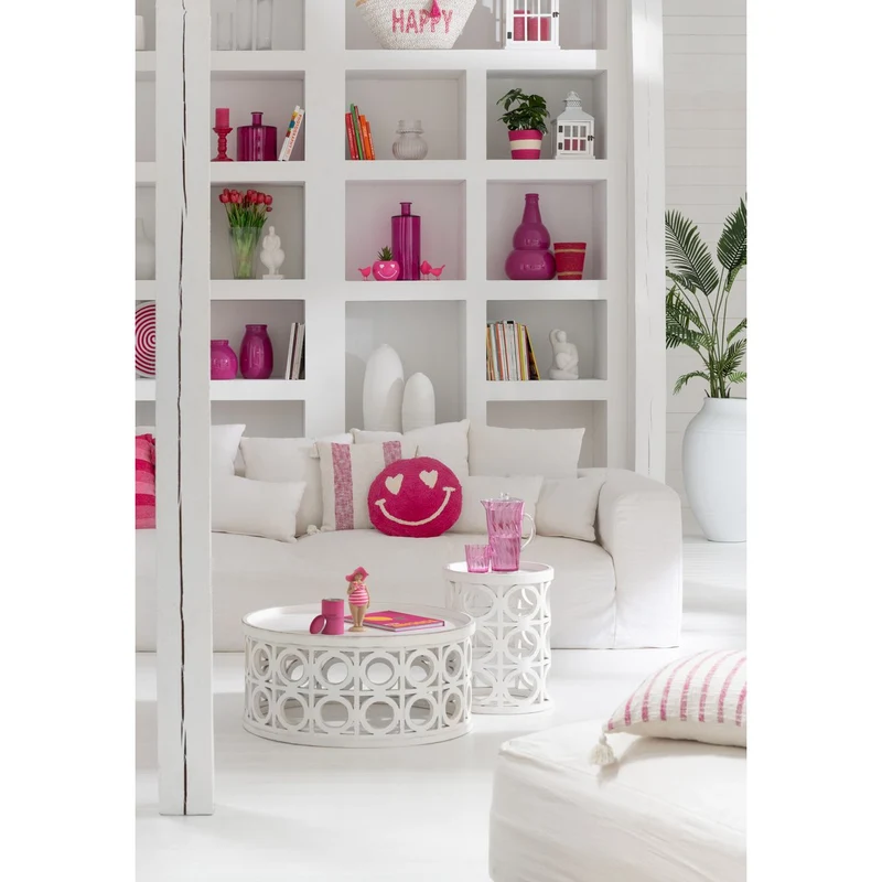 Kissen Smiley getuftete Baumwolle Rosa/Weiß
