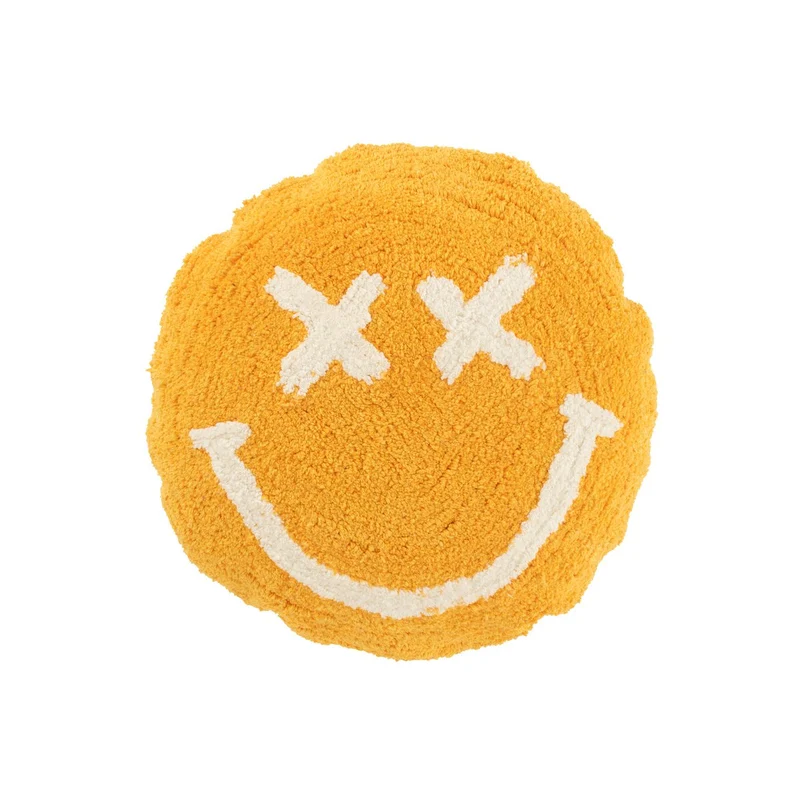 Kissen Smiley getuftete Baumwolle Orange/Weiß