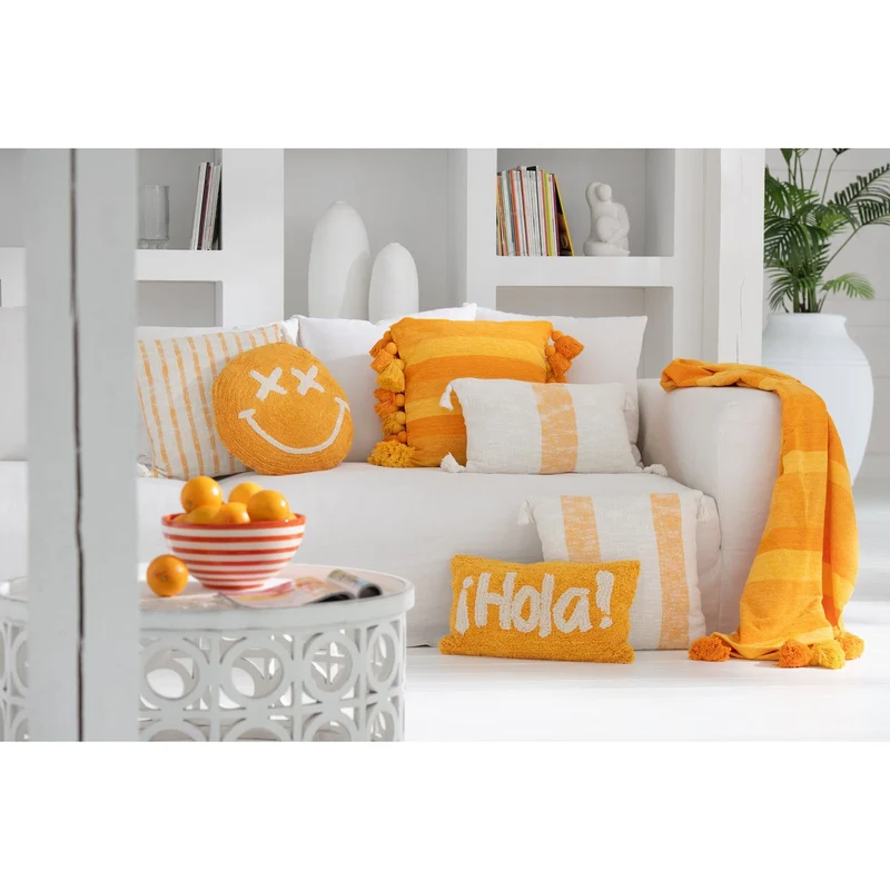 Kissen Smiley getuftete Baumwolle Orange/Weiß