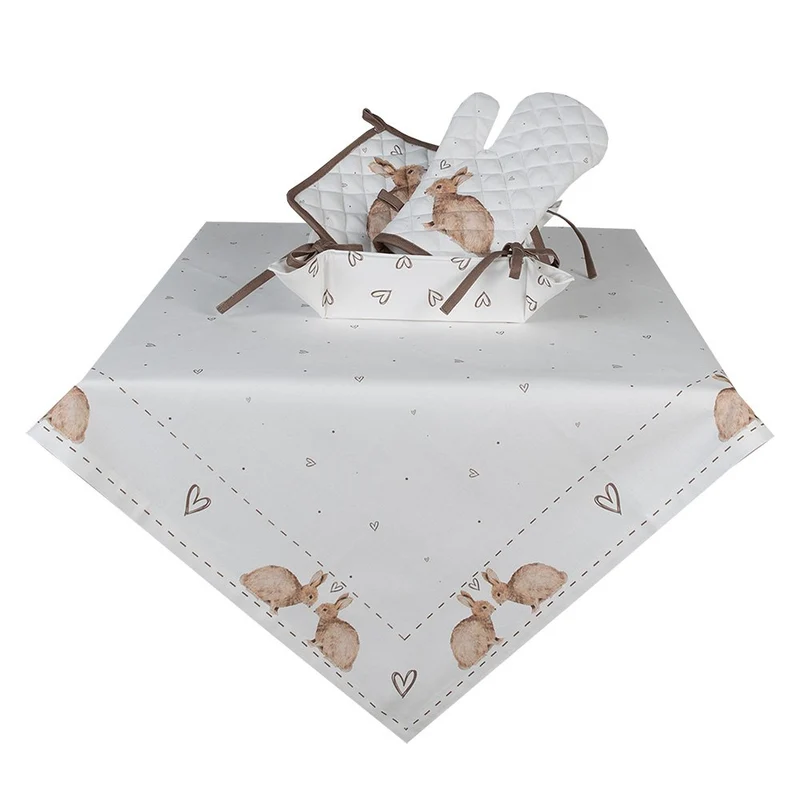 Tischdecke Weiß Braun, Baumwolle 100x100 cm