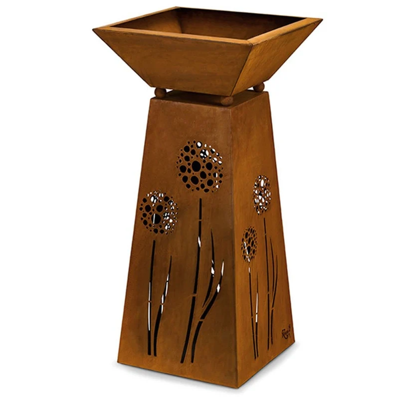 Metall Deko Säule mit Pusteblumen und tiefer Pflanzschale 35 x 35 cm