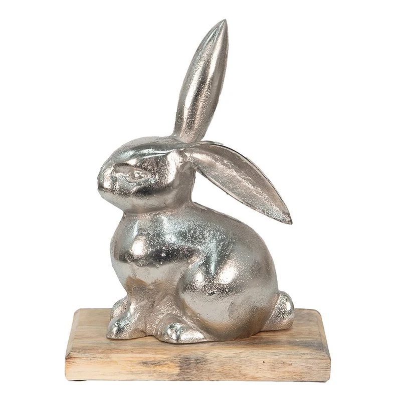 Skulptur Silberfarben, Aluminium und Holz 21x11x28 cm