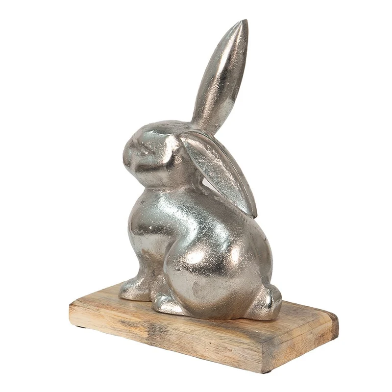 Skulptur Silberfarben, Aluminium und Holz 21x11x28 cm