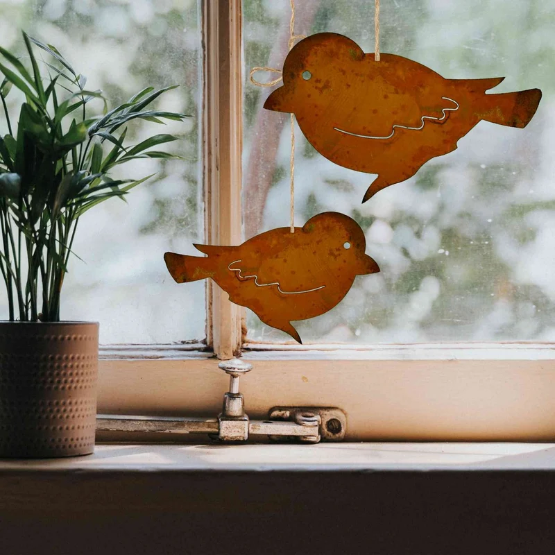 Metall Deko Vogel zum Hängen oder auf Stab| Rost Deko für Garten und Wohnzimmer