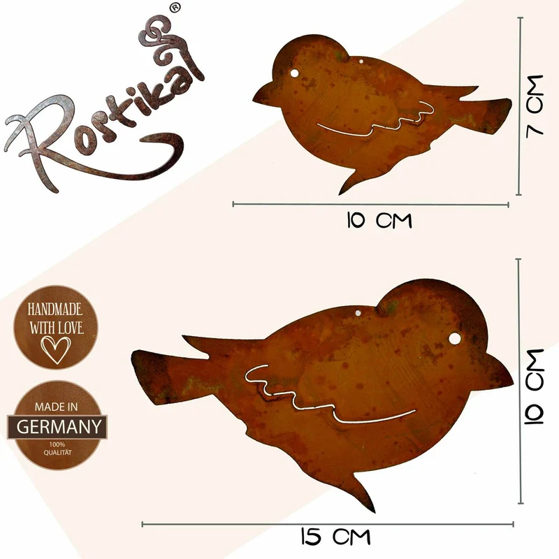 Metall Deko Vogel zum Hängen oder auf Stab| Rost Deko für Garten und Wohnzimmer